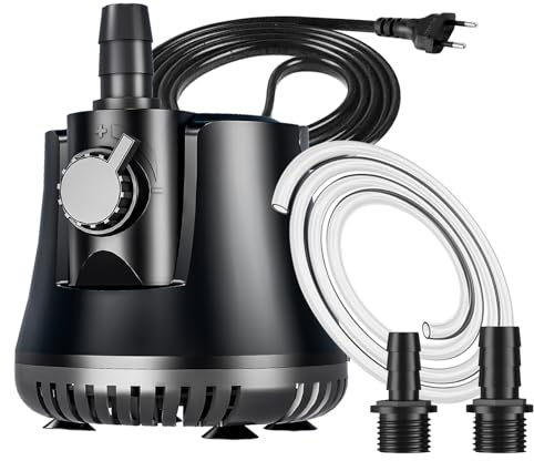 Bomba de Agua Sumergible 15W 800L/H Bomba de Acuario con Interruptor Ajustable + Cable de 1.5 Metros + 2 Boquillas, Motor Fuente de Agua Ultra Silencioso Para Acuarios, Jardines, Fuentes, Estanques