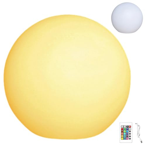 Suxdlan Luz de Bola LED 8 Recargable 16 Color 4 Modo Control Remoto Luz de Bola de PE con plugas y Agujeros de Tornillo Impermeables Lámpara de orbe Ajustable para jardín, césped, al Aire Libre