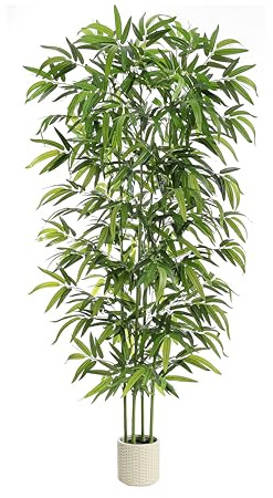 TNGGNT Artificial Bamboo Tree: 6FT Fake Bamboo Plant Faux Tall Nandina Tree with Dense Green Leaves in Woven Planter for Indoor Home Decor Office Living Room Corner Decoration Zen Oriental Minimalism