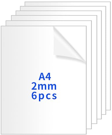 6 stycken A4 akrylplattor, klar akrylglasplatta 2mm, akrylplastplattor, plastplatta, transparenta akrylark, transparent akrylplatta för fotoramar, bildramar, bordsställ