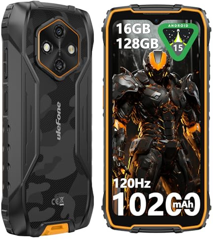 Ulefone RugKing 4 Pro Rugged Smartphone, 128GB/2TB TF, 10200mAh Dock Charging Android 15 48MP Waterproof Camera, 120Hz 6.56 Tough Screen, 4G SIM Free Mobile Phone Unlocked 3-Card Slot NFC Orange