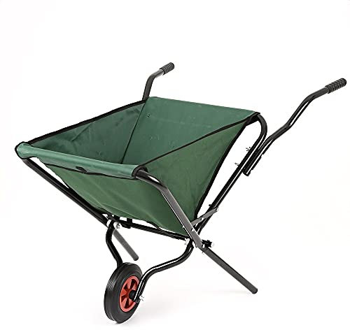 Trueshopping Folding Wheelbarrow with Pneumatic Wheels & Polyester Bag – Garden Cart Heavy Duty for Tools & Waste - Collapsible, Lightweight Wheelbarrows Rust-Resistant Steel Frame with 50kg Capacity