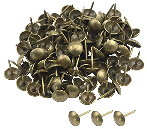Antrader Upholstery Nails/Tacks 3/8, Decorative Furniture Push Pins, Antique Brass Finish, Pack of 100