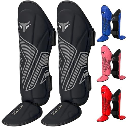 Mytra Fusion Shin Pad för vuxna, skenskydd, benskydd för boxning, MMA, Muay Thai, kampsportträning (Black, S/M)