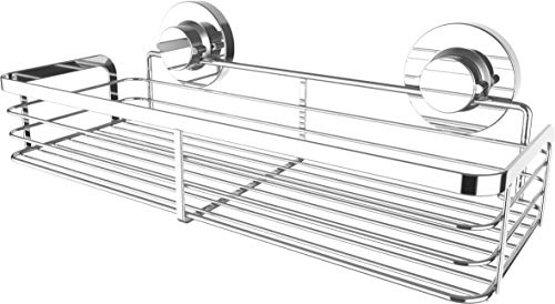 Cornat Duschkorg 3-i-1 – extra lång och platt korg – för väggmontering – 3 olika monteringsalternativ med sugkopp, självhäftande dyna och borrning – krom/duschhylla/duschhylla, T340274 silver