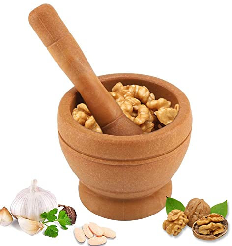 Mortier et Pilon, Ensemble Mortier Pilon en Bois, mortiers et pilons,Ail Gingembre Broyeur à Épices, Moulin à épices Manuel Bol à épices Mortier Pilon Cuisine pour Ail épices Herbe Médecine, Ø11 cm