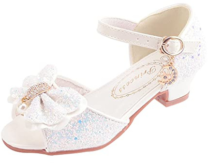 New front Sandali con Tacco Scarpe Eleganti Bambina Ragazza Costume Sandali con Arco e Paillettes Eleganti Glitter Scarpe Eleganti Bambina per Cerimonia Carnevale Festa Bianco 33