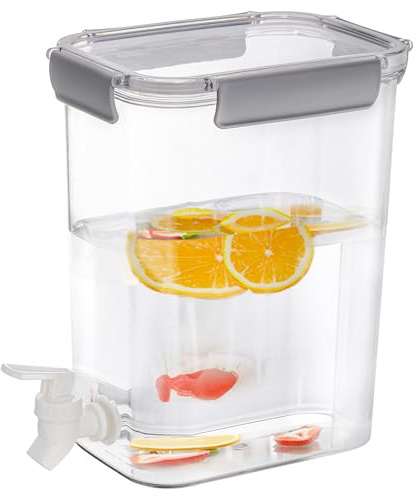 Elsjoy Kunststoff Getränkespender mit Zapfhahn, 4.5L Getränkespender Kaltgetränkebehälter für Eistee, Limonade, Kühlschrank, Bar, Party, Verschlussdeckel