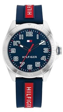 Tommy Hilfiger Kinderuhr Analog Blau Rot Silber 1720019 Armband, Armband
