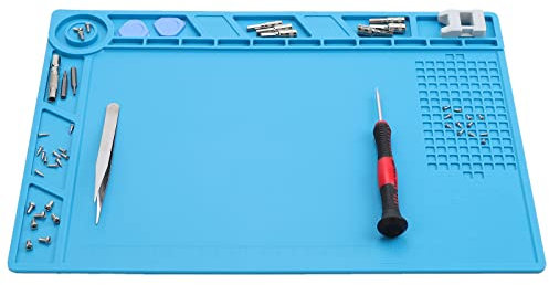 WiMas Silikon Lötmatte Magnetisch 500℃ Hitzebeständige Rutschfeste Silikonmatte Arbeitsmatte Tischmatte Arbeitsmatte für Löten von Elektronikbaugruppen und Leiterplatten Lötarbeiten, Blau