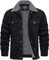 TACVASEN Herren Herbstjacke Cord Jacke Arbeitsjacke Teddyfutter Cargojacke Casual Jacket mit Fell, Schwarz, M