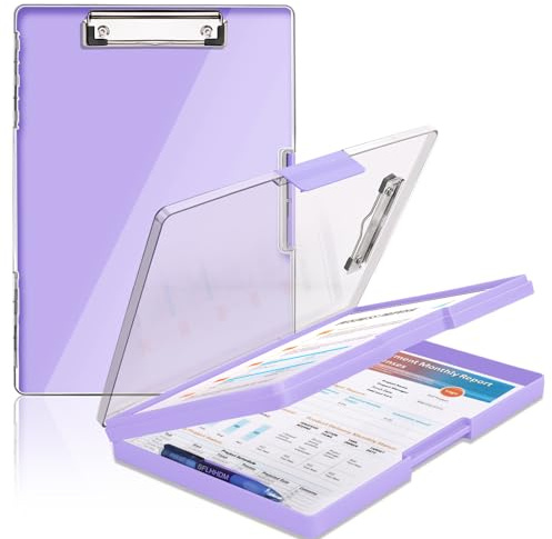SFLHHDM Clipboard with Storage,Heavy Duty Clip Boards 8.5x11 with 2 Storage Case,Clear Visible Panel Storage Clipboards,Side Opening Nursing Clipboard Folder for Office Supplies-Light Purple