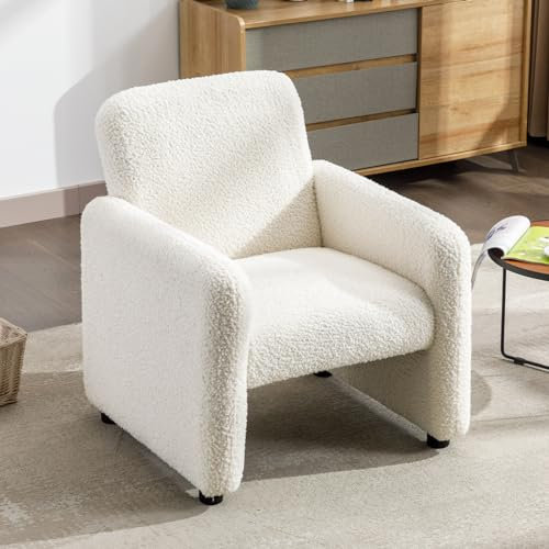 chairus Einzelsofa Sessel aus Kunstfell Modern Polsterstuhl Longuesessel für Wohnzimmer Schlafzimmer (Weiß)