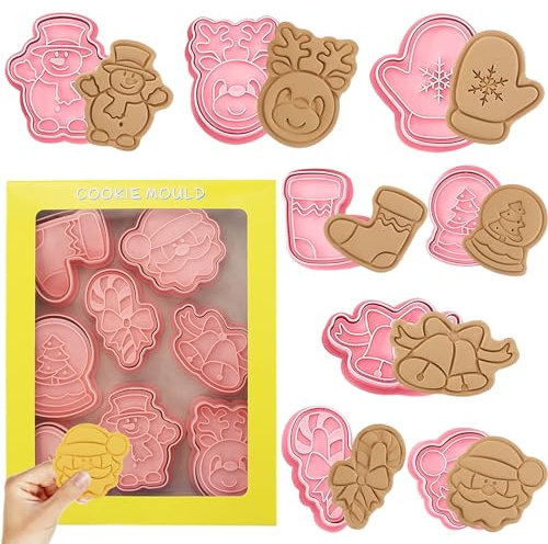 Formine Biscotti Natale, 8 Pezzi Stampo per Biscotti Natalizi 3D, Stampi Biscotti Natalizi Plastica, per Biscotti Natalizi Decorare, Dolci, Torta, formine biscotti bambini (C)