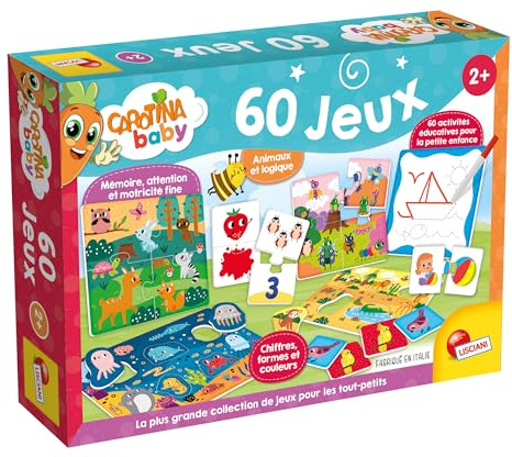 Lisciani - Carotina Baby - Pack de 60 Jeux - Activités Educatives pour Enfants dès 2 ans - Bingo, Puzzle, Associations logiques, Mémo, Kits de dessin - Puzzle Educatif - Apprentissage et Amusement