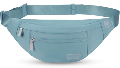 MAXTOP Large Bumbag Waist Fanny Pack Running Belt for Men Women Unisex Bum Bag with Headphone Jack and 4-Zipper Pockets Adjustable Belt for Travel Running Jogging Workout Hiking Gifts Dusty Blue