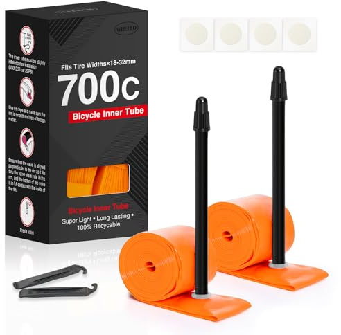 2-Pack TPU 700C×18-32C Bike Inner Tube, Ultralight (ALLRoad & Gravel) Bike Tube with 85mm Presta Valves for Road Bike (Include Bike Tube Patch Repair Kit) Orange