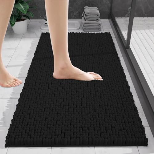 wyewye Chenille Badezimmerteppich, Badteppich rutschfest Waschbar, Weich Saugfähige Badvorleger für Badezimmer, Toilette - 40x60 cm, Schwarz