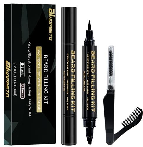 Penna per barba da uomo, riempitrice per barba da uomo, penna a 4 punte per barba dall'aspetto naturale, 2 matite da barba e 1 pennello da barba a doppia testa, matita per sopracciglia a quattro