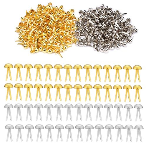400 Stück Metall Rundkopfklammern, 17 x 8mm Musterbeutelklammern Mini, 2 Farben Scrapbooking Splinte, Messing Musterklammern Papierverschlüsse, für DIY, Kunsthandwerk, Bilder (Gold und Silber)
