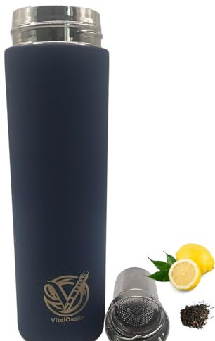 VitalOasiis - Bouteille Infuseur 500ml Thé Café Fruit Tisane Thermos en inox double paroi - 6h Chaud et 12h Froid Sans BPA, Étanche, Reutilisable. Idéale voyage bureau extérieur sport (Bleu)