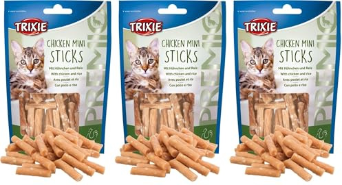 TRIXIE Snack Premio Chicken Mini Sticks, Pollo/Arroz, 50 g, Gato (Paquete de 3)