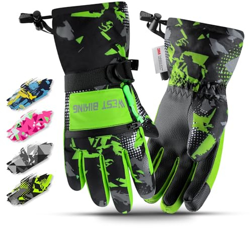 West Biking Winter Gloves for Boys and Girls, 3M Thinsulate Kids Winter Ski Gloves Suitable for Outdoor Activities, Cycling, and Snowboarding (Green, Small)