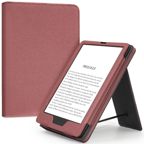 TXWLLIU fodral för 7 tum Kindle Paperwhite 12:e generationen 2024 och Kindle Colorsoft Signature Edition 2024, skyddsfodral med stöd och handledsrem, automatisk sömn/väckning, röd