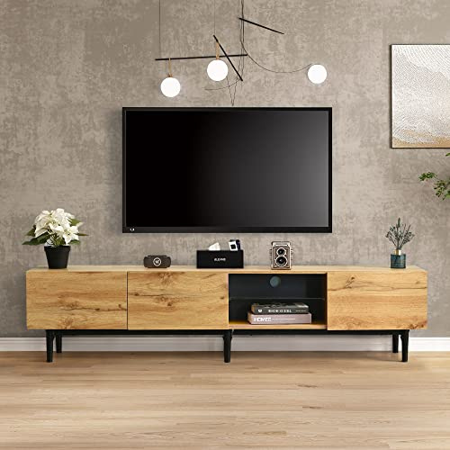 Generisch Mobile TV moderno con venature del legno e 7 LED a colori – Spazio per dispositivi fino a 50 kg, montaggio rapido tramite marcatori, ante battenti con protezione contro rimbalzo (175 x 31 x