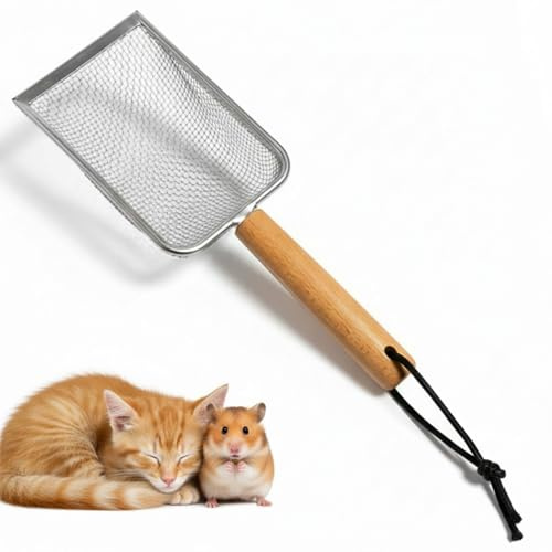 SereneJoy Cat Litter Scoop Metal, Stainless Steel Cat Scooper Litter with Wooden Handle Heavy Duty Sifter for Clumping/Wood Pellet Litter, Ideal Cat Litter Tray Scoop for Cats, Rabbits & Small Animals