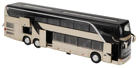 Fockety Barns Elektriska Legering Dubbeldäckare Bussmodell Leksak med LED-ljus, Tillbakadragande Funktion Barnfestivaler (Guld)