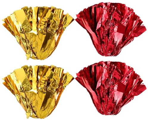SOPOTUTU 4 Pièces Pompons de Cheerleading Métalliques Durables pour Garçon Fille et Adultes Accessoires de Danse et Fête Couleurs Intenses pour Équipes Sportives et Événements Scolaires