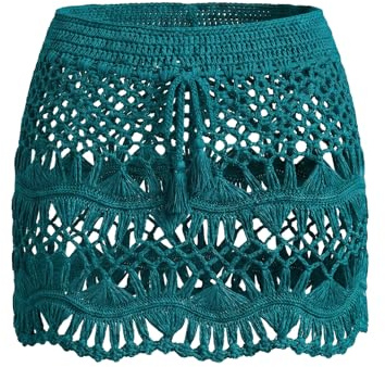 CUPSHE Falda de ganchillo para mujer, mini falda de punto con cordón para traje de baño