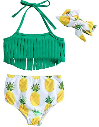 BañAdor Natacion NiñA-Traje De BañO De Piezas con Estampado De PiñA Y para NiñAs PequeñAs De Verano, Traje De BañO, Conjunto De Diadema De Bikini