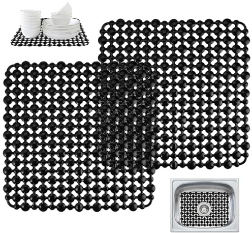 Rainway 2 Pezzi Tappetino per Lavello da Cucina, PVC Taglio Personalizzato, Antiscivolo, Protezione per Lavello, Tappetino per Lavello per Piatti e Bacini, 28 x 28 cm