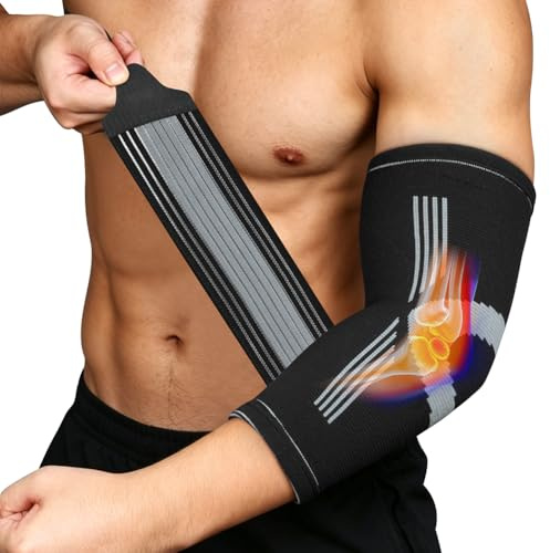 Fefod Justerbar tendinit armbågsskydd, sportig kompressionsarmbågsbandage med rem, bodybuilding armbågsbandage och kompressionsepikondylit, herr dam för smärtlindring tennis sport gym