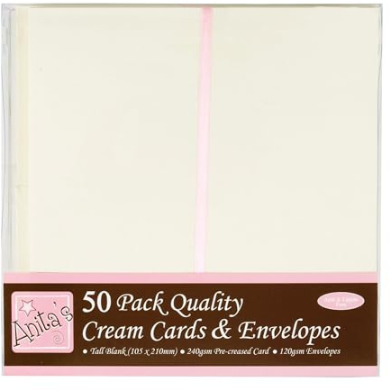 Anita's Tall Plain, Blank Cards & Envelopes, Cream, Pack of 50, for Home, Wedding, Birthday, Christmas, Thank You, Art & Craft, Scrapbooking Supplies, Baby Shower, Card Making