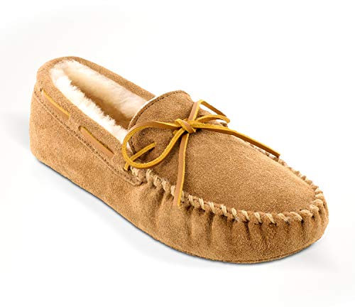 Minnetonka Men's Sheepskin Softsole Moccasin Slipper, Tan, 11 M US