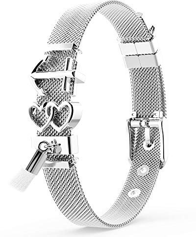 THIORA Armband Damen Silber | Charms Anhänger | Premium Edelstahl | Schmuckset Anker Herz Quaste | Charmband | Geschenk (Ibiza - Silber)