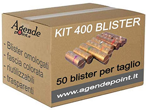 Kit 400 Blister Portamonete Euro, 50 Blister per Taglio, Plastica Trasparente con Fasce Colorate, 400 Pezzi Assortiti