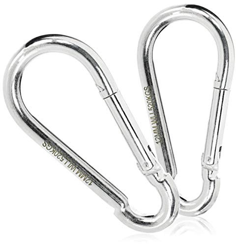 com-four® 2x Karabinerhaken - Stahl-Karabiner mit 520 kg Tragkraft - für Sonnensegel, Schwebegrill, Boxsack und viel mehr