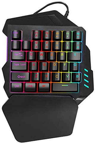 Topiky Teclado para Juegos con una Sola Mano, Teclado mecánico con una Sola Mano 35 Teclas con Teclas FN/Luces de respiración/USB 2.0