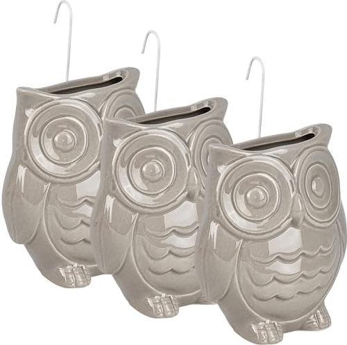 Hochwertige Luftbefeuchter 3-teiliges Set - 260ml - für Heizung aus Keramik - glänzend glasiert - Wasserverdunster Verdamper verdunster Klima - Eule - grau