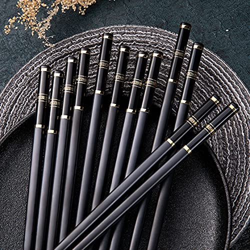 Haosell 5 paia di bacchette giapponesi in fibra di vetro nero e oro bacchette lavabili in lavastoviglie Chopsticks set regalo bacchette cinesi riutilizzabili per stoviglie asiatiche