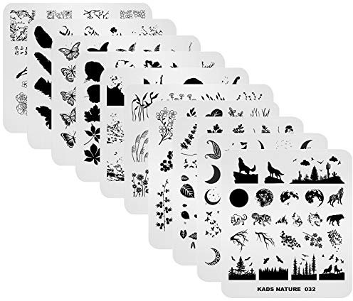 ALEXNAILART Lot de 10 plaques de stamping pour ongles - Série Nature - Plusieurs motifs - Pochoirs pour manucure