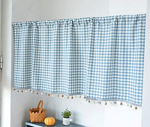 Yaland Elegant sjal med slinga rutig gardin rutig kök gardin gardin gardin lantlig stil bistrogardin (H x B 60 x 140 cm, blå) 1 st