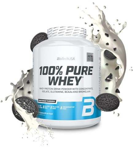 BioTechUSA 100% Pure Whey | Proteine in polvere con BCAA e glutammina | Senza glutine, senza olio di palma | 21g di proteine per porzione, 2.27 kg, Black Biscuit