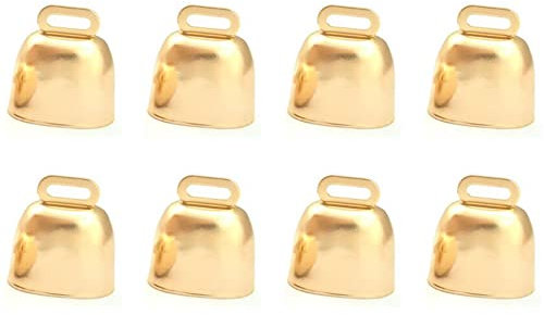 8 Stück Kuh Pferd Schaf Weide Kupferglocken, kleine Metall-Messingglocken, lautes klingeln, Kuhglocken, Geräuschmacher, hängende Glocke für Tier, Weihnachten, Hochzeitsdekoration (Gold)