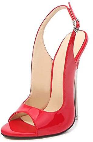 Pesce di Grandi Dimensioni Bocca Stiletto Sexy Tacchi Alti Sandali di Modo delle Donne 16Cm Banchetto in Posa,Rosso,37 EU