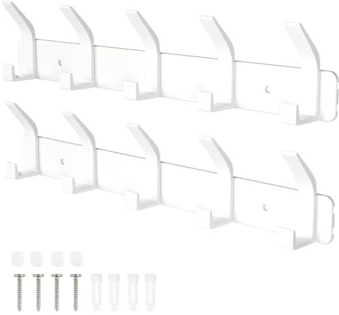 Sarsumir Garderobenhaken Weiß Hakenleiste Kleiderhaken Wand Mit 5 Haken Türhaken Für Badezimmer, Küche, Wohnzimmer Und Flur - 2 Stück